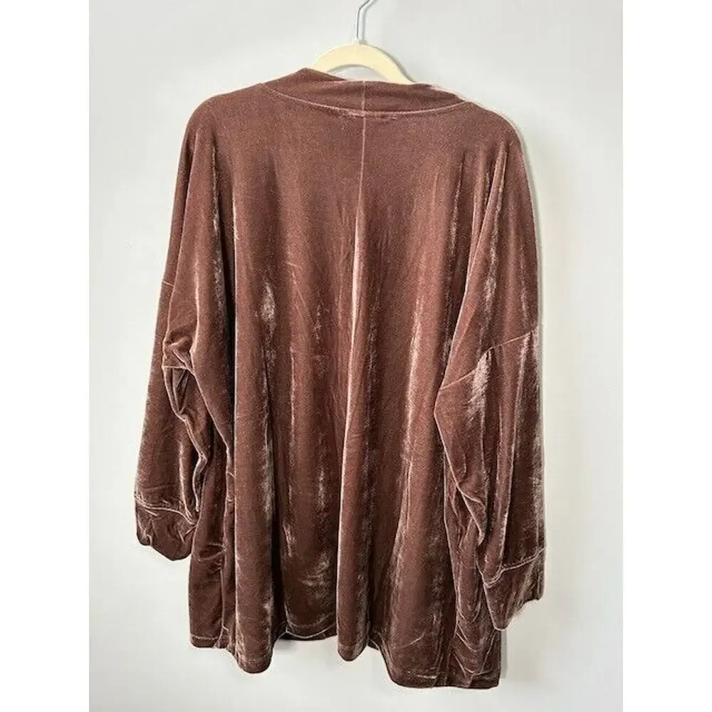Soncy Cardigan Sweater Open Front Long Sleeves Shawl Collar‎ Velour Brown 1 NWT